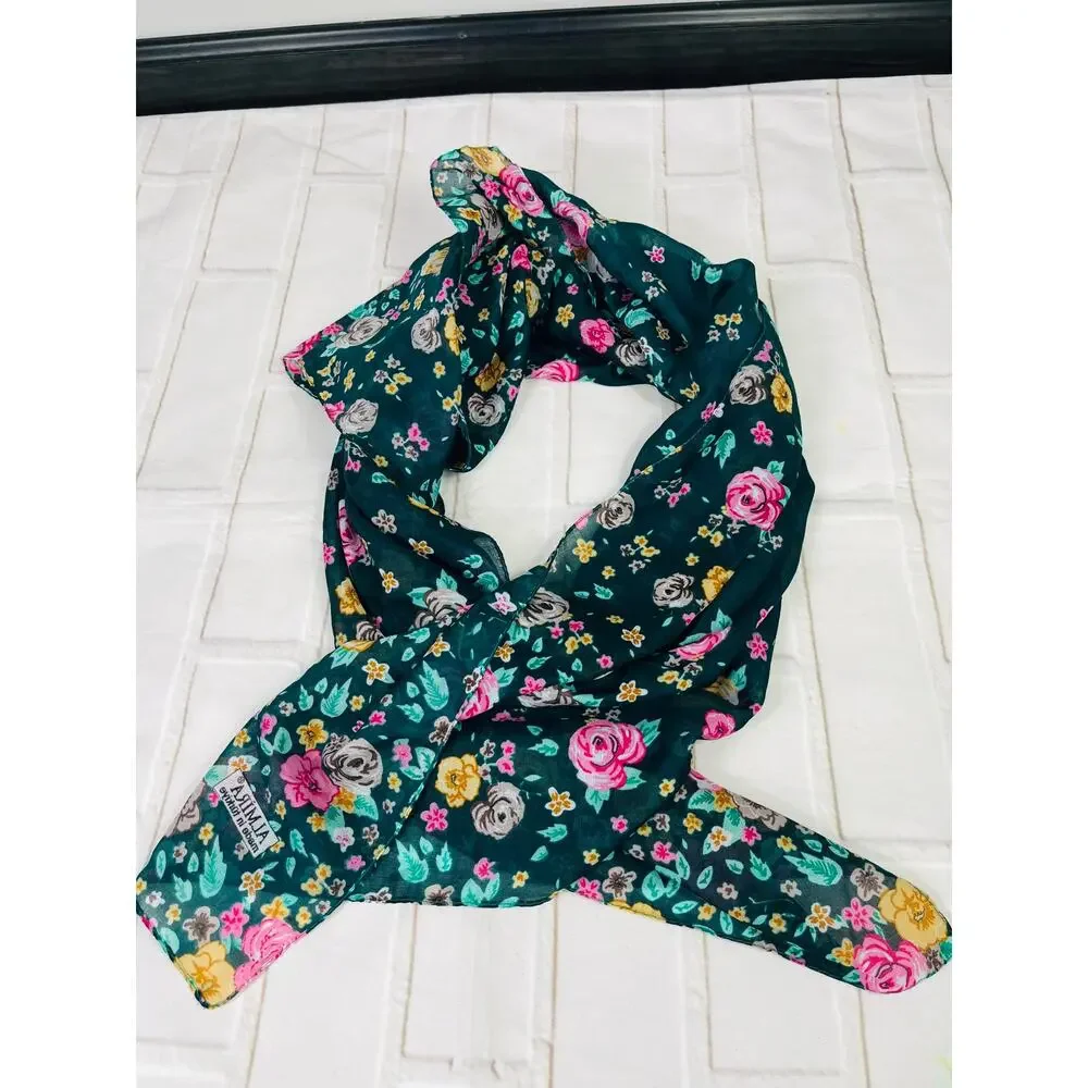 NEW emerald green floral soft light scarf